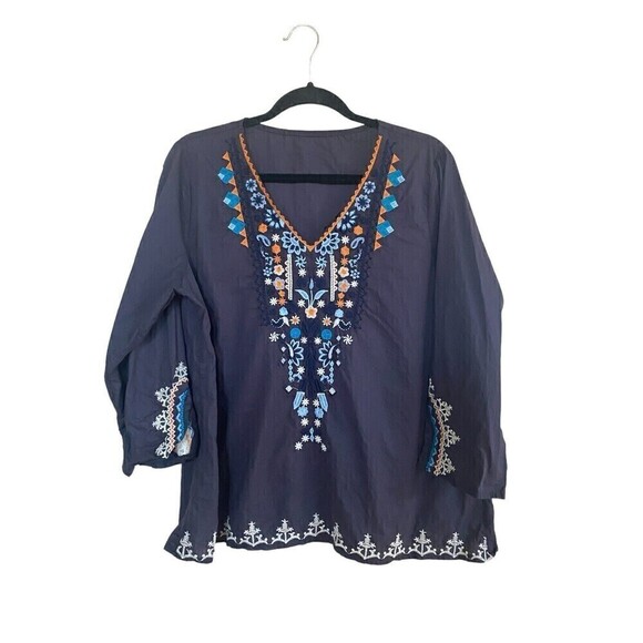 Unbranded Tops - Unbranded 100% Cotton Light Weight Embroidered Blue Boho Top No Size
